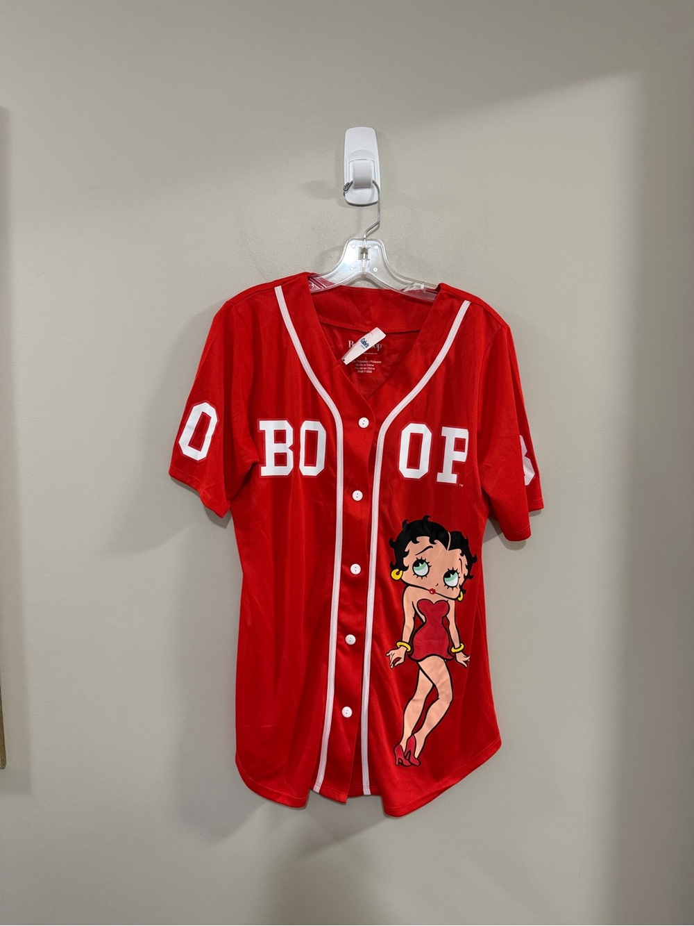 NWT Juniors Betty Boop Red Baseball Jersey with White Trim
